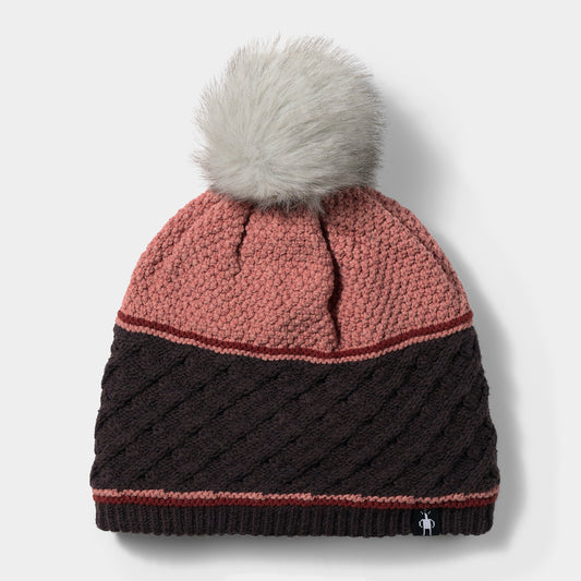 Cable Knit Colorblock Pom Beanie