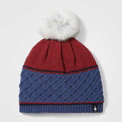 Cable Knit Colorblock Pom Beanie