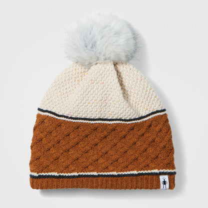 Cable Knit Colorblock Pom Beanie