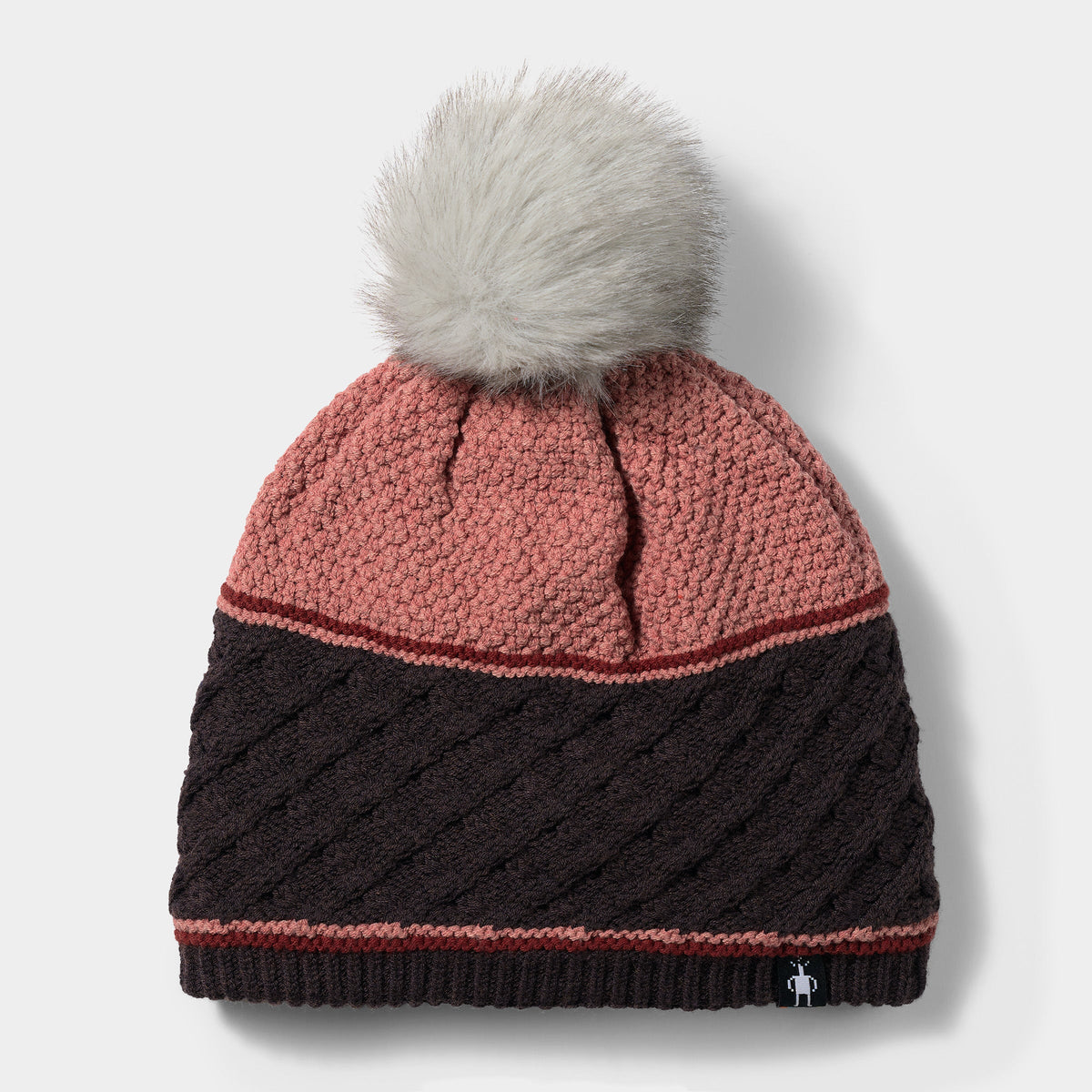 Cable Knit Colorblock Pom Beanie