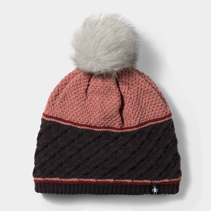 Cable Knit Colorblock Pom Beanie