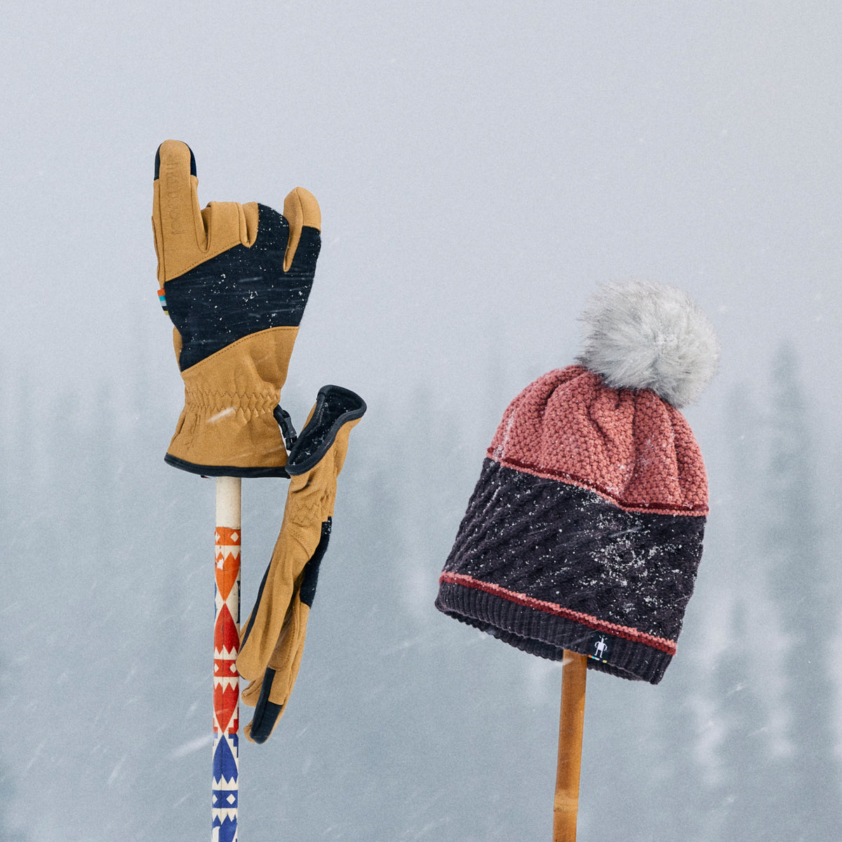 Cable Knit Colorblock Pom Beanie