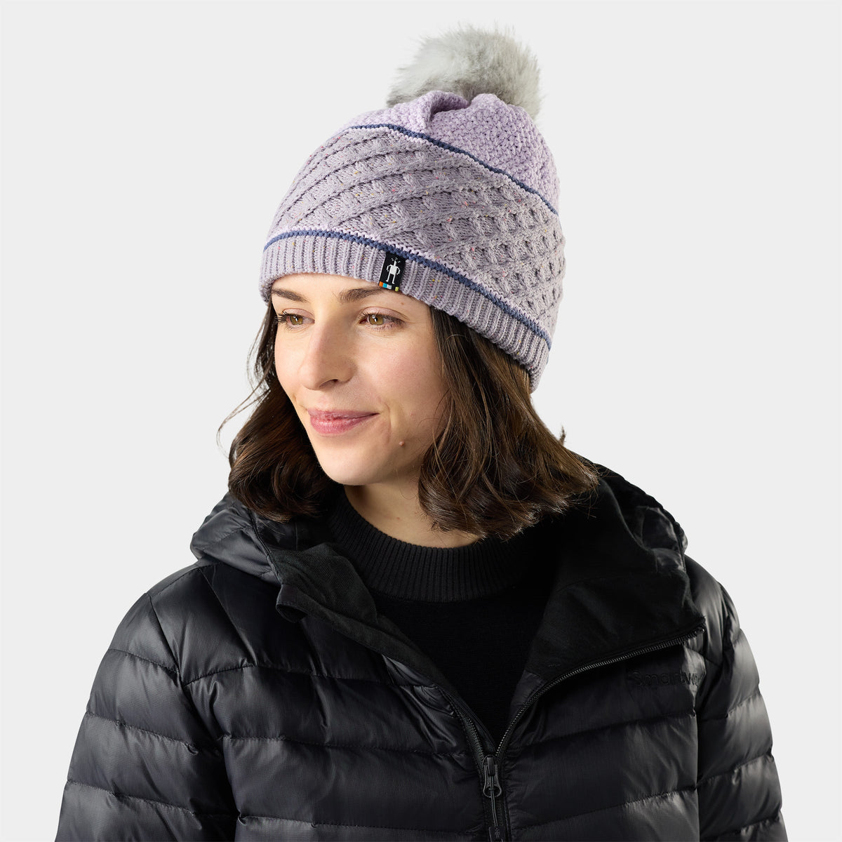 Cable Knit Colorblock Pom Beanie